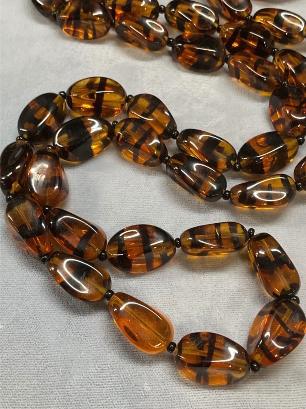 Vintage Amber Black Root Beer Glass Necklace 30" Drop VERY LONG - Picture 10 of 16